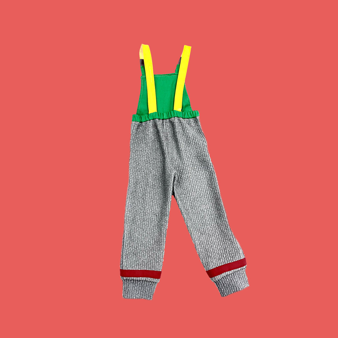  GREY  WOOL  OVERALL WITH COLORFULL DENIM DETAILS 